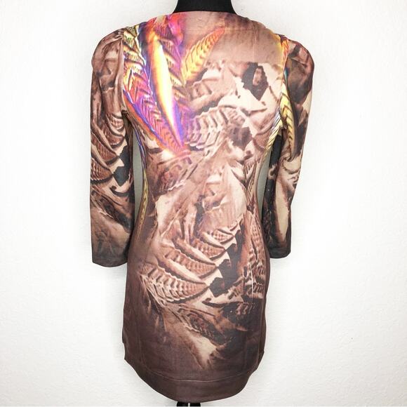 Adolfo Dominguez brown graphic print asymmetrical zip knit dress size Small - Picture 2 of 15